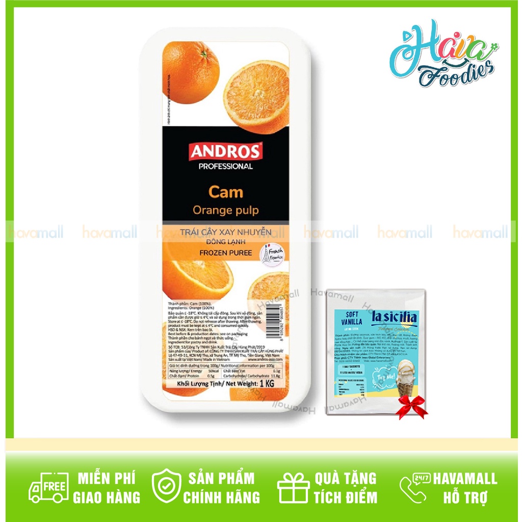 Cam Xay Nhuyễn Đông Lạnh ANDROS Hộp 1Kg - Tặng Bột Làm Kem