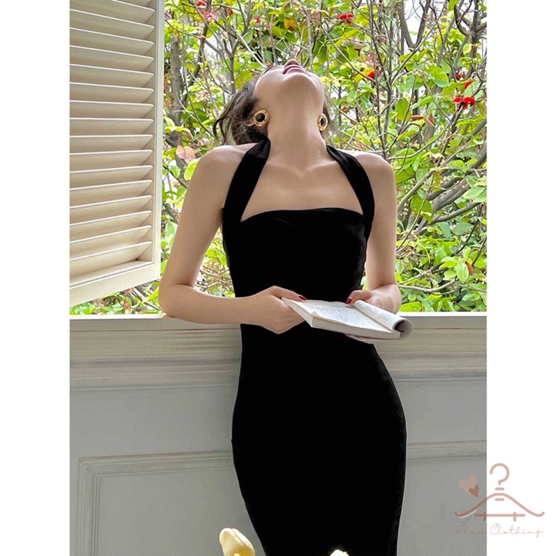 Đầm body cổ yếm nhún eo tôn dáng che khuyết điểm, váy body