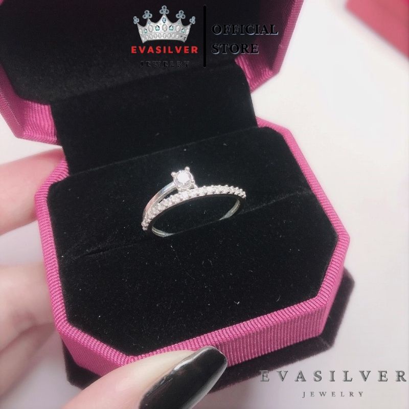 Nhẫn bạc nữ Evasilver đính đá sang trọng cá tính, chất liệu bạc ta thật sáng bóng