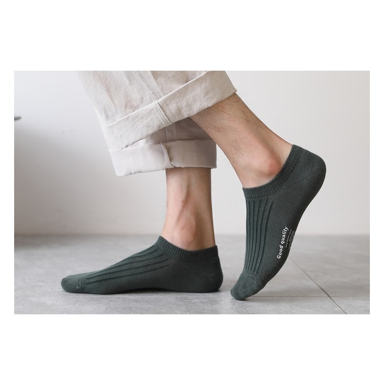 Tất Cổ thấp nam Màu trơn Cotton Vớ gân trơn nam cổ ngắn Thu Đông