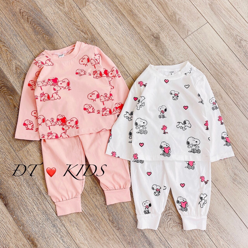 Bộ cotton dài tay in tràn hình chó Snoopy cho bé từ 8-18kg