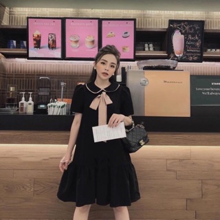 Váy suông đuôi cá cổ sen kèm nơ