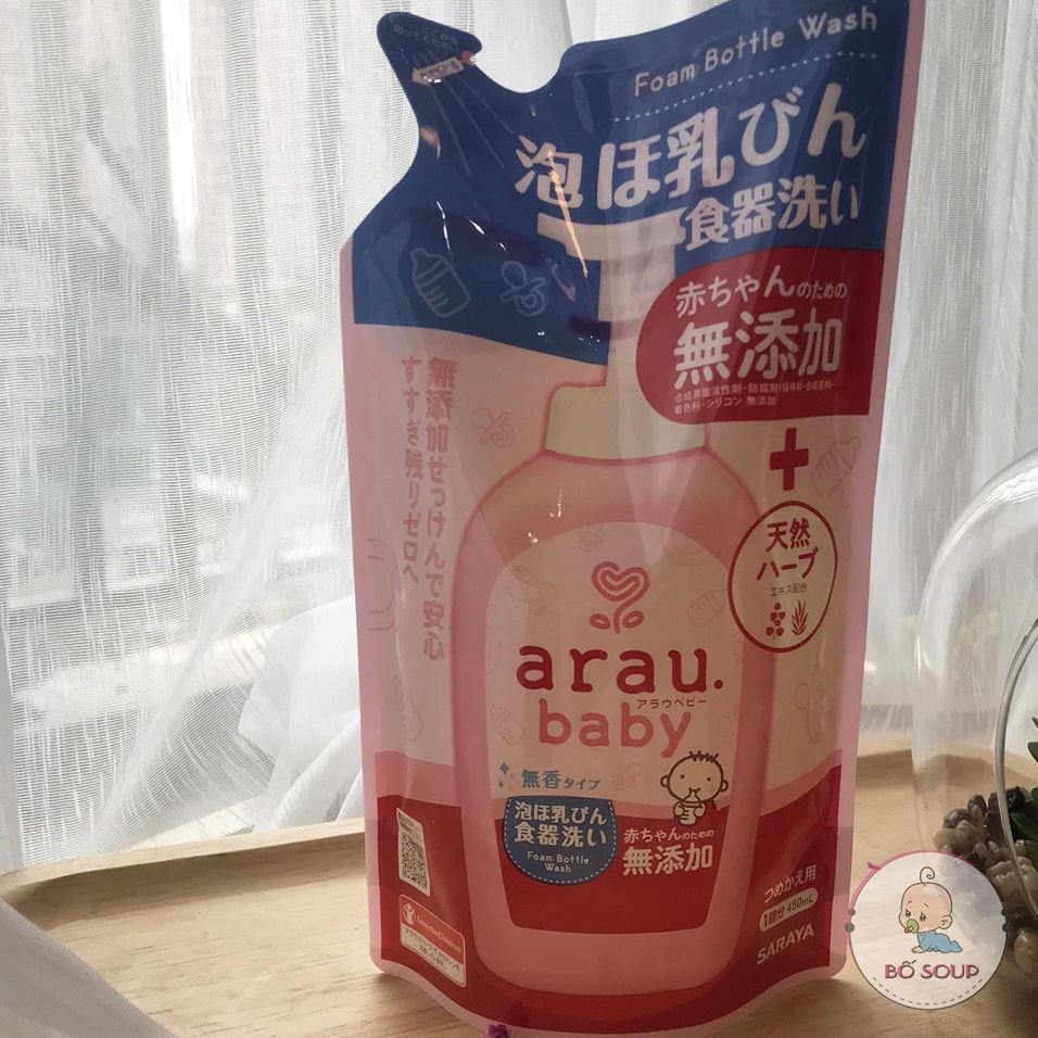 Nước rửa bình sữa Arau Baby nhập khẩu chính hãng có tem phụ Shop Bố Soup