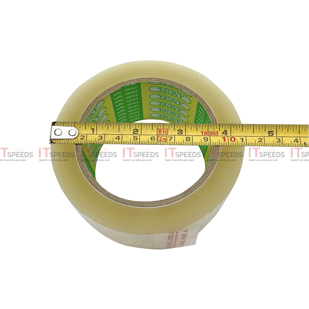 1 Cuộn Băng Keo Trong, Đục Dán Thùng Angel 4F8, 100 Yard, 200 Yard, Độ Dính 43 Mic, 6 Cuộn Nặng 1.2Kg, Đủ Yard, Đủ Mic