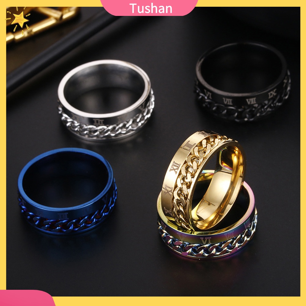 Nhẫn thép titan khắc chữ số La Mã thời trang