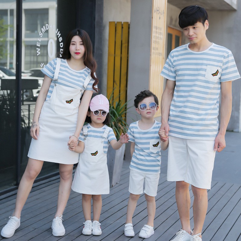 Set đồ gia đình ❤️FREESHIP❤️Đồ gia đình mẹ và bé gái áo thun kèm yếm bé trai và bố áo thun quần lửng AG25 YAME Couple