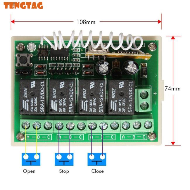 Mạch Điều Khiển Từ Xa Không Dây 12v 4 Kênh 433mhz Kèm 2 Bộ Phụ Kiện