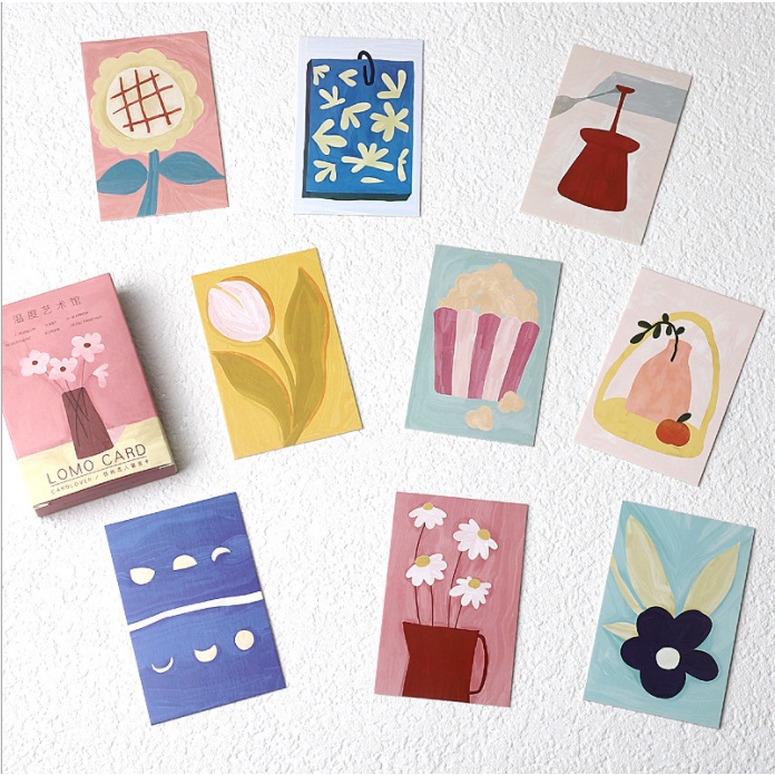Set 28 tấm LOMO CARD tranh sơn dầu bức họa đồ vật xung quanh xinh xắn nhiều màu mini postcard