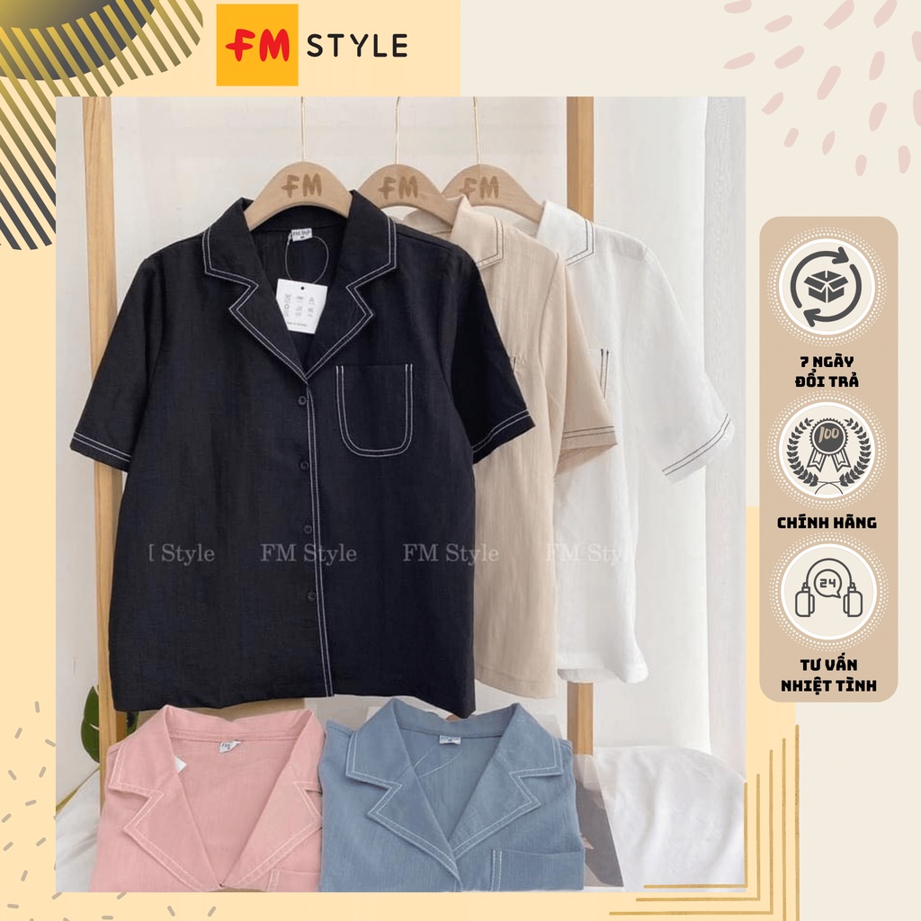 Áo sơ mi kiểu đũi xước phối chỉ viền hàng xưởng FM 21052230