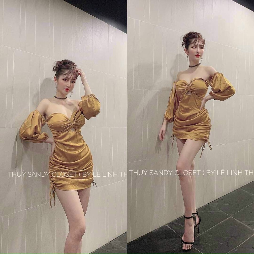 Đầm body trễ vai rút dây hông thời trang.vn