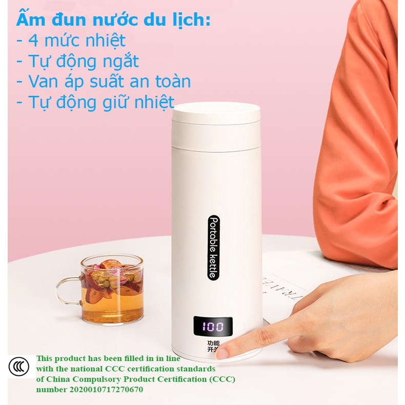 Bình ( cốc ) điện đun nước du lịch mini dung tích 500ml - 4 mức nhiệt - tự động ngắt - van áp suất an toàn