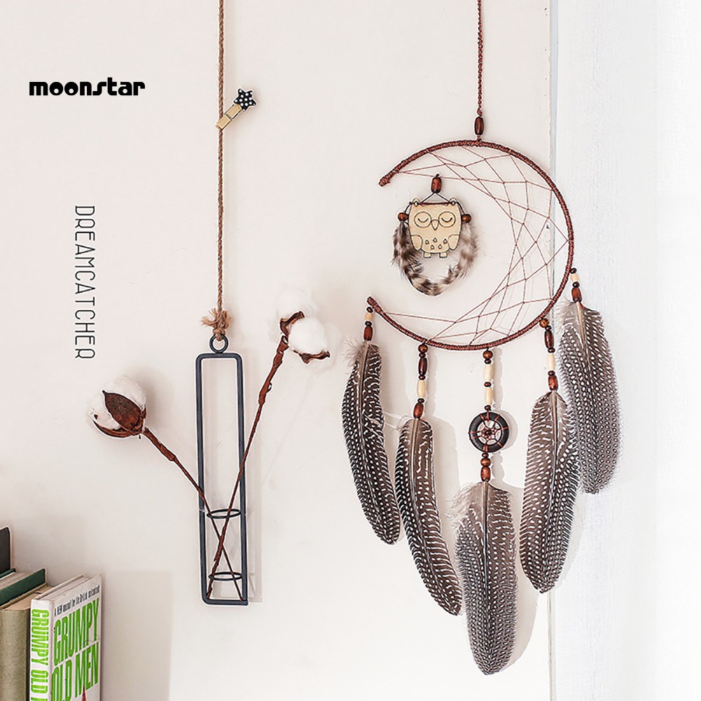 Dream Catcher phối hình chim cú dễ thương treo trang trí cho phòng ngủ