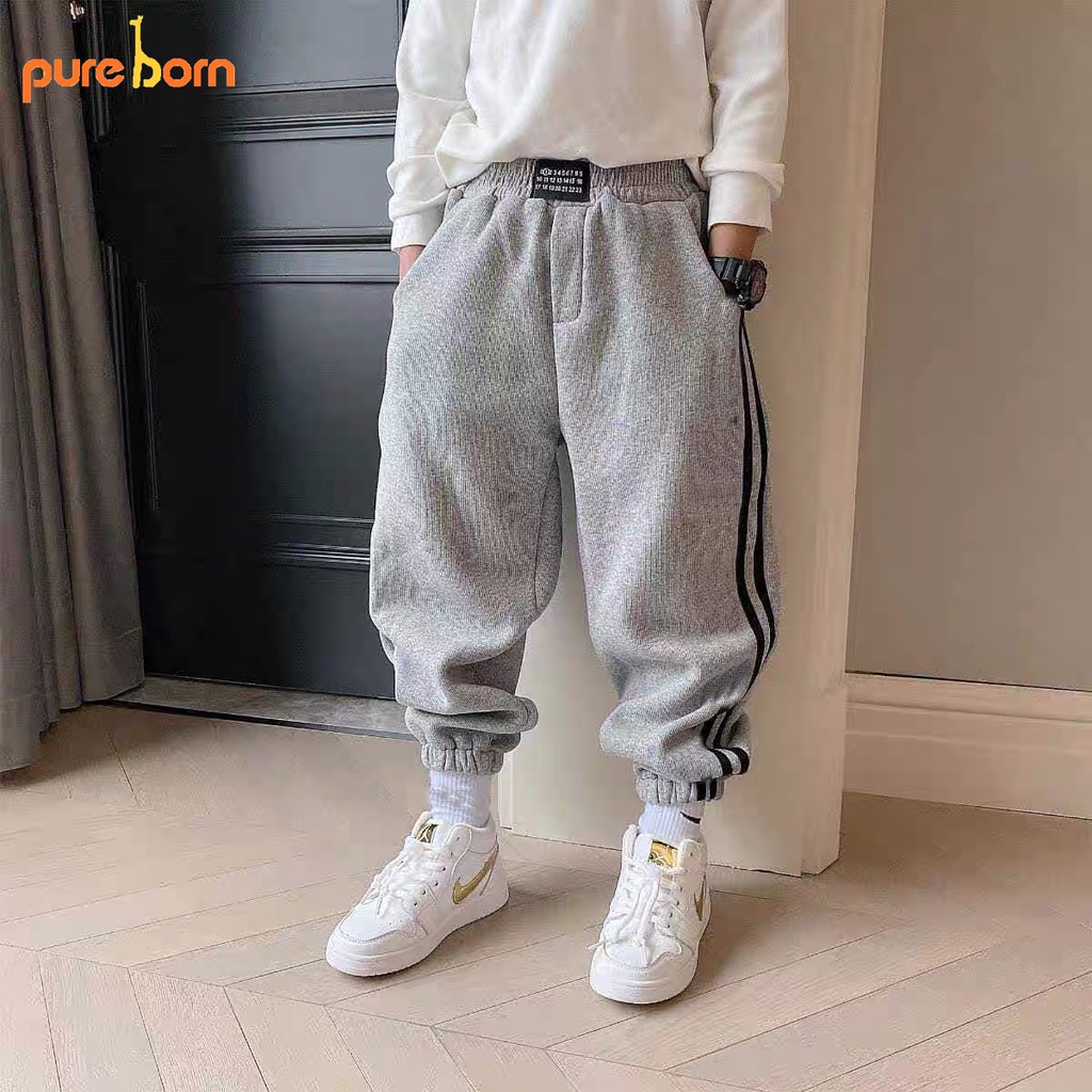 Quần Nỉ Lông Bé Trai, Bé Gái PURE BORN Vải Nỉ Lông Dày Ấm, Quần Dài Cho Bé Mặc Nhà Thu Đông Pureborn: T42