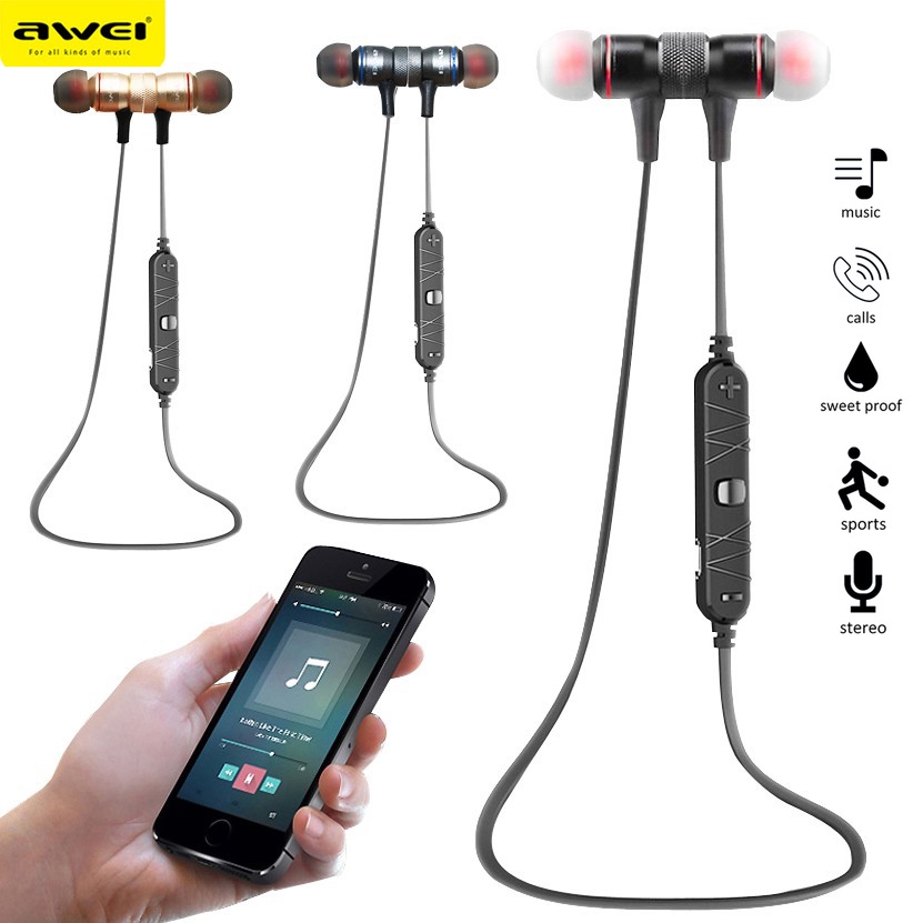 Tai nghe nhét tai thể thao AWEI A920BL kết nối Bluetooth V4.1 chống ồn kèm micro
