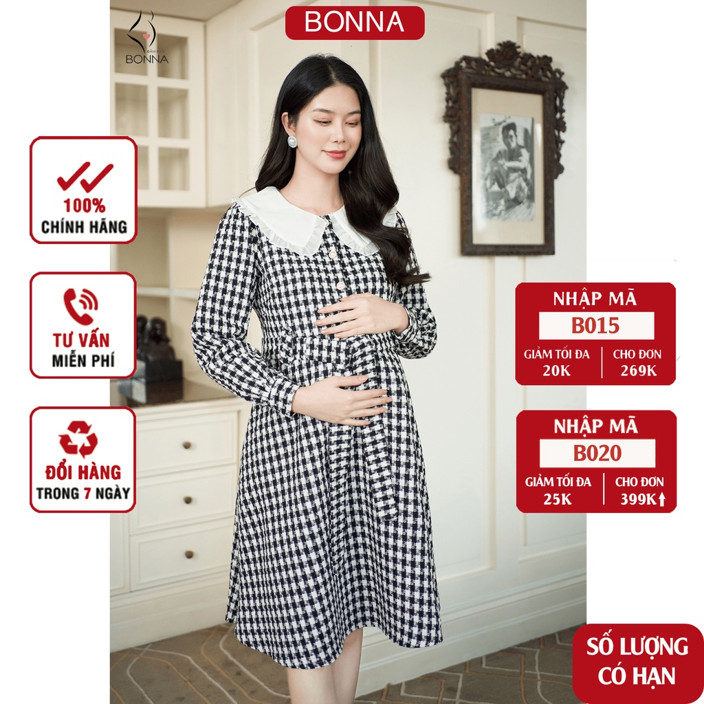 Đầm bầu Công Sở BONNA chất dạ cao cấp thiết kế cổ sen thanh lịch, sang trọng có đai điều chỉnh to nhỏ LX001
