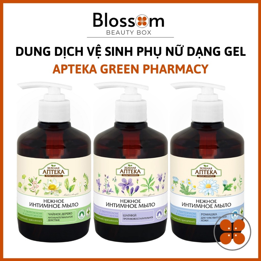 Dung dịch vệ sinh phụ nữ dạng gel Apteka Green Pharmacy [ Lavender, Trà xanh, Sữa, Hoa cúc)