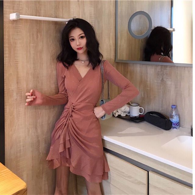 (Order) bigsize S-4XL Đầm nhũ đen/hồng lấp lánh đuôi cá rút nhấn eo sang chảnh sexy | BigBuy360 - bigbuy360.vn