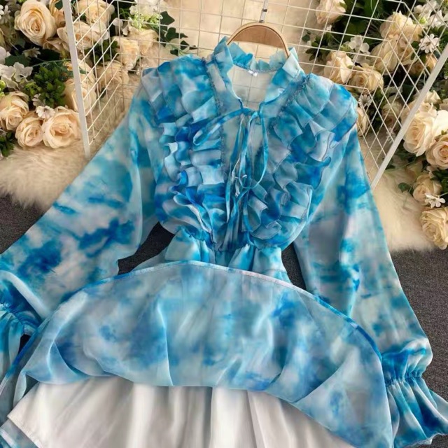 Váy chiffon tie dye xanh (hàng order taobao