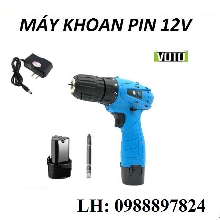 Máy khoan pin - Máy vặn vít VOTO 12V - DÙNG PIN KHÔNG DÂY, 1 PIN