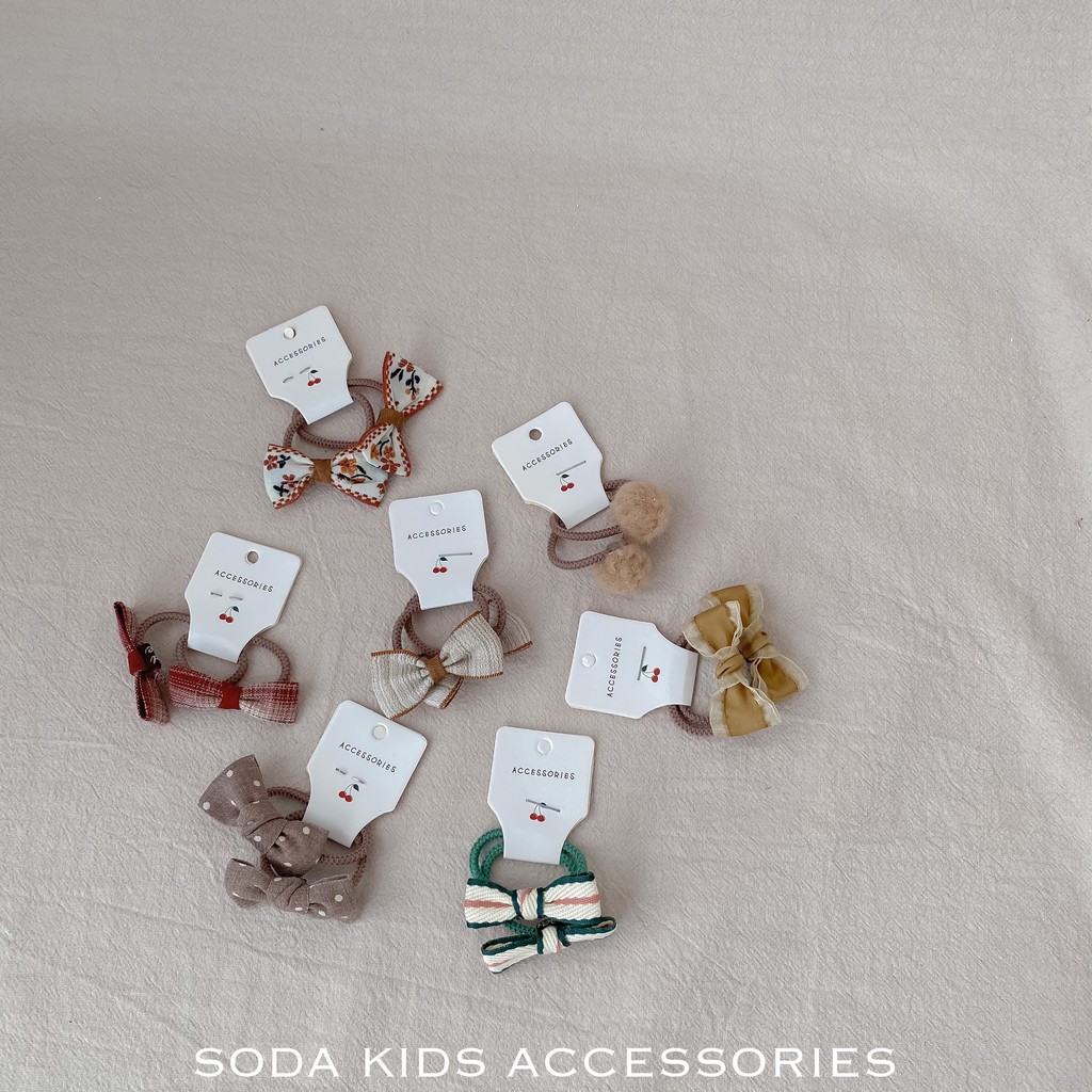 (Ảnh thật) Set 2 dây buộc tóc nơ và cục bông