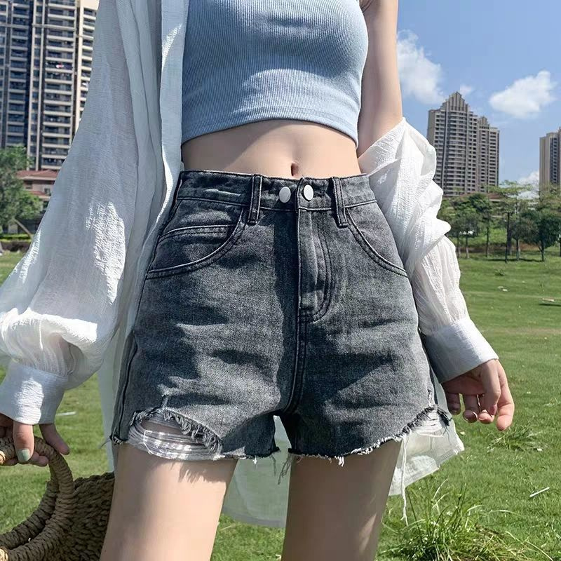 Quần áo rẻ tiền, nữ nữ sinh mùa hè 2021 Hàn cởi quần nóng vừa vặn, mặc quần nóng, dây tóc đen mặc quần siêu ngắn.