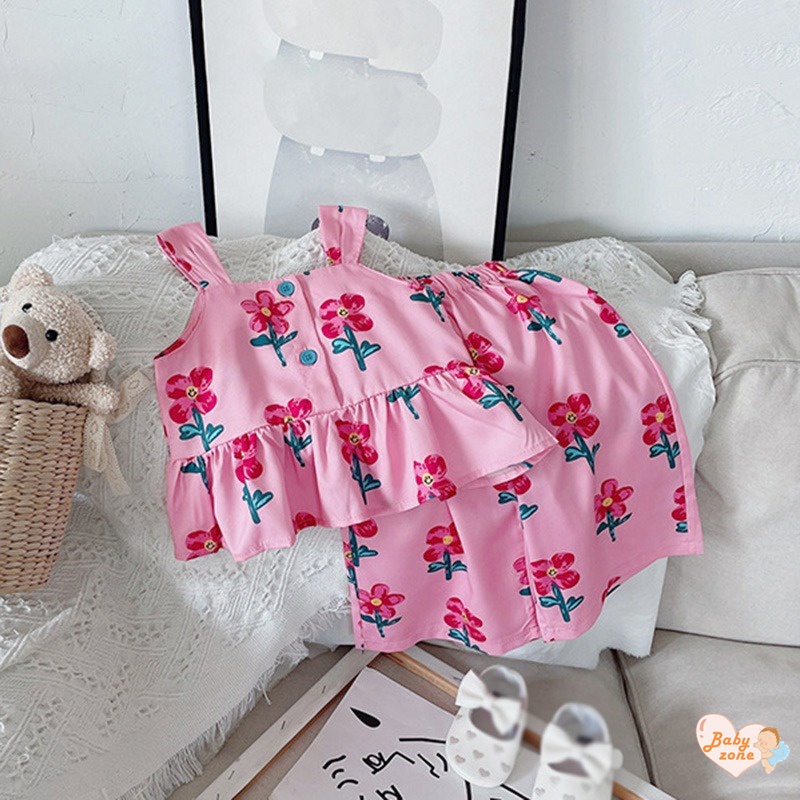 Bộ Áo Sát Nách Và Chân Váy In Hoa Thời Trang Hàn Quốc Cho Bé Gái 1-7 Tuổi