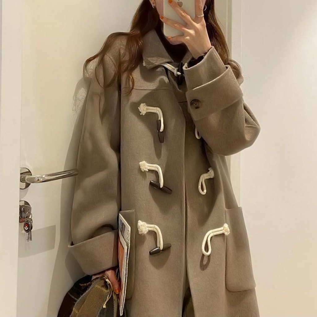 Áo Khoác Len Dày Dặn Dáng Rộng Cài Khóa Phong Cách Thời Trang Hàn Quốc Cho Nữ