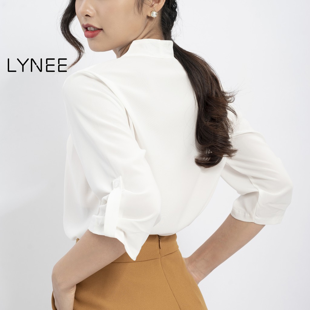 Áo sơ mi nữ tay lỡ LYNEE hàng thiết kế cổ V, phong cách công sở thanh lịch A13