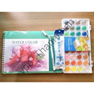 Sổ vẽ + Màu nước Simbalion + Cọ vẽ nước + Bút trắng Gelly Roll (Chính Hãng)