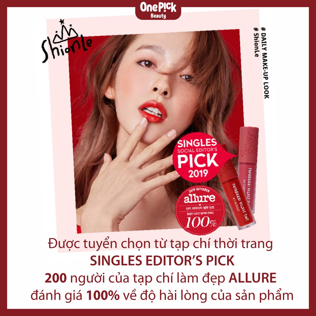 OnePick) Son kem siêu mịn, lên màu chuẩn, nhẹ môi, lâu trôi, màu sắc quyến rũ [ShionLe PAPARAZZI VELVET TINT 4.5g 6 màu] | BigBuy360 - bigbuy360.vn