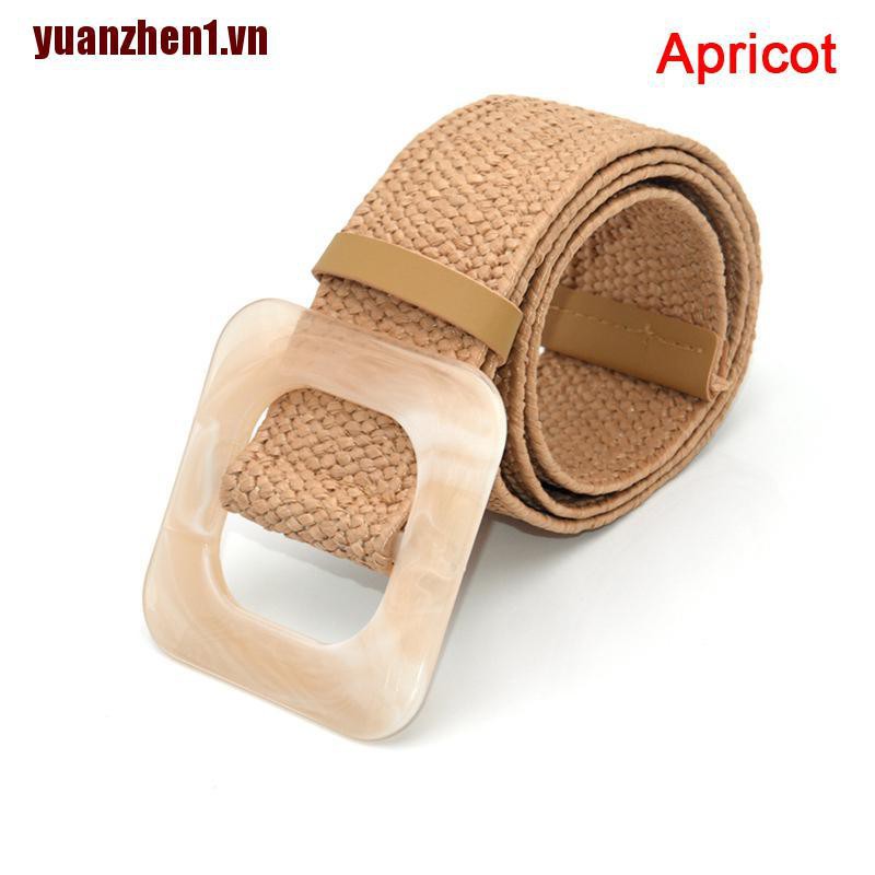 [Yuanzhen1] Thắt Lưng Bện Sợi Rơm Mùa Hè Khóa Gỗ Cổ Điển Boho Cho Nữ