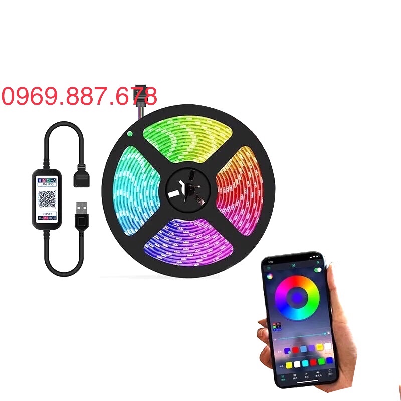 Led dây đổi màu bằng áp điện thoại cuộn 5m, led dây nháy theo nhạc có remote điều khiển