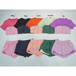 Set thể thao set đùi tập gym quần 2 lớp áo có séc