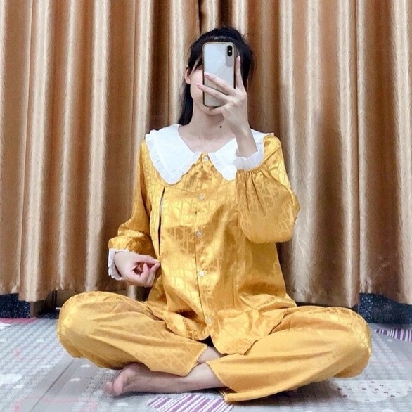Bộ bầu và sau sinh lụa gấm cổ sen, có khóa kéo cho con bú sau sinh tiện lợi 𝐁𝐃𝟕𝟐