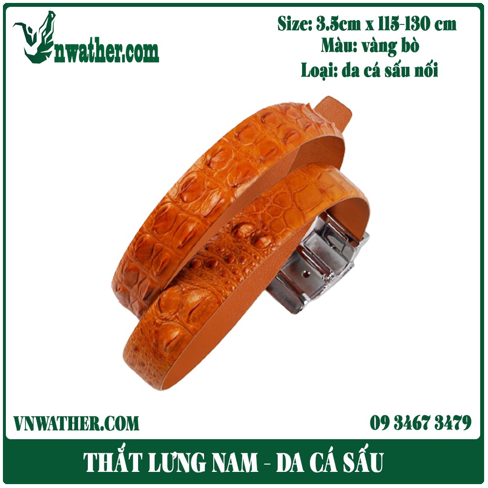 Thắt Lưng Da Nam Da Cá Sấu Vàng Bò