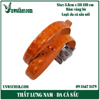 Thắt lưng da nam da cá sấu vàng bò