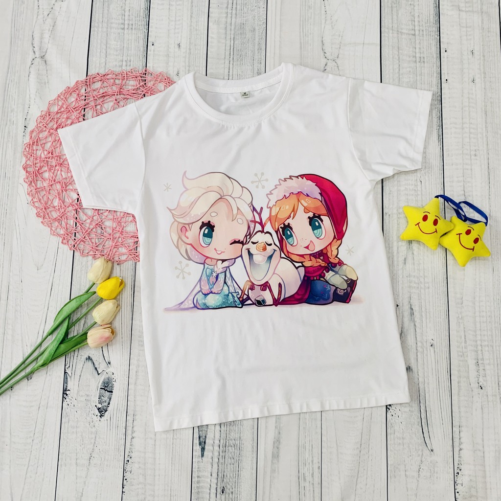 Áo thun bé gái hình Elsa chibi đáng yêu