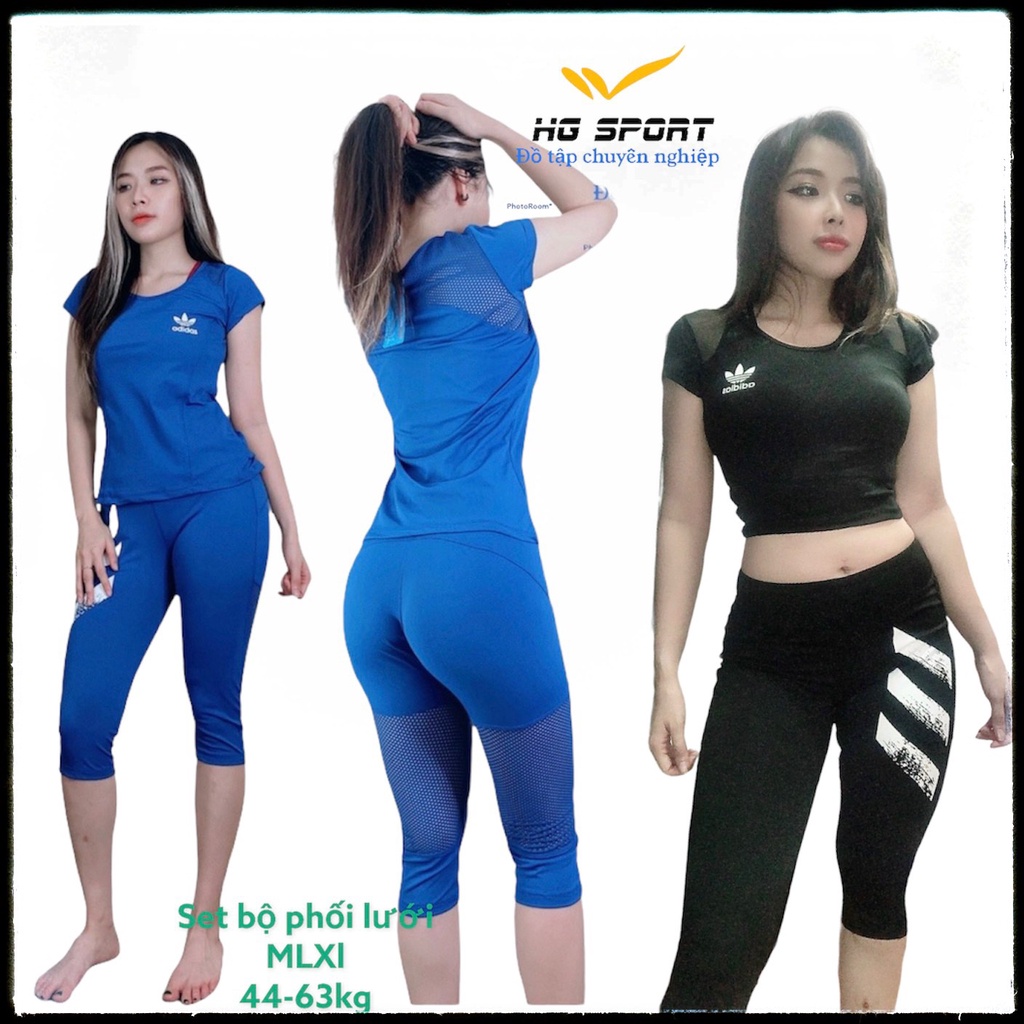 Đồ Tập Yoga Bộ Đồ Tập Gym Nữ lửng Phối Lưới Ngắn Tay từ 45 - 65 kg BLL01
