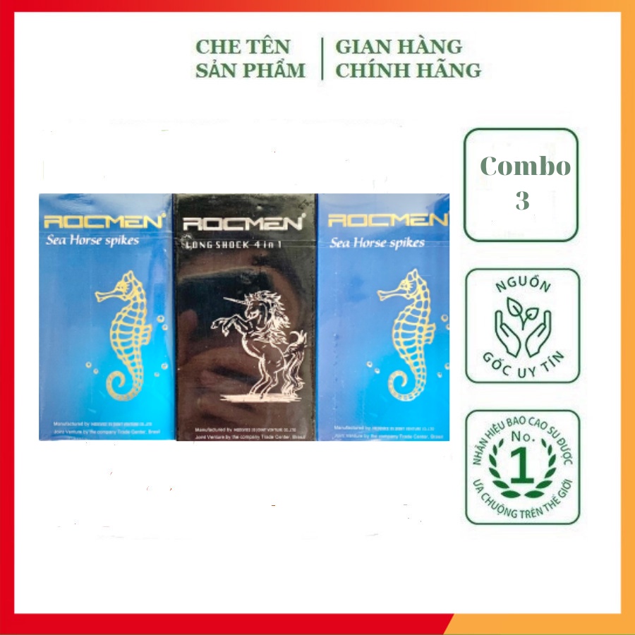 [COMBO 3 HỘP] Bao Cao Su ROCMEN Cá Ngựa Xanh, Đen 4in1 Cao Cấp, Gân Gai, Mát Lạnh (Che Tên SP BCS)