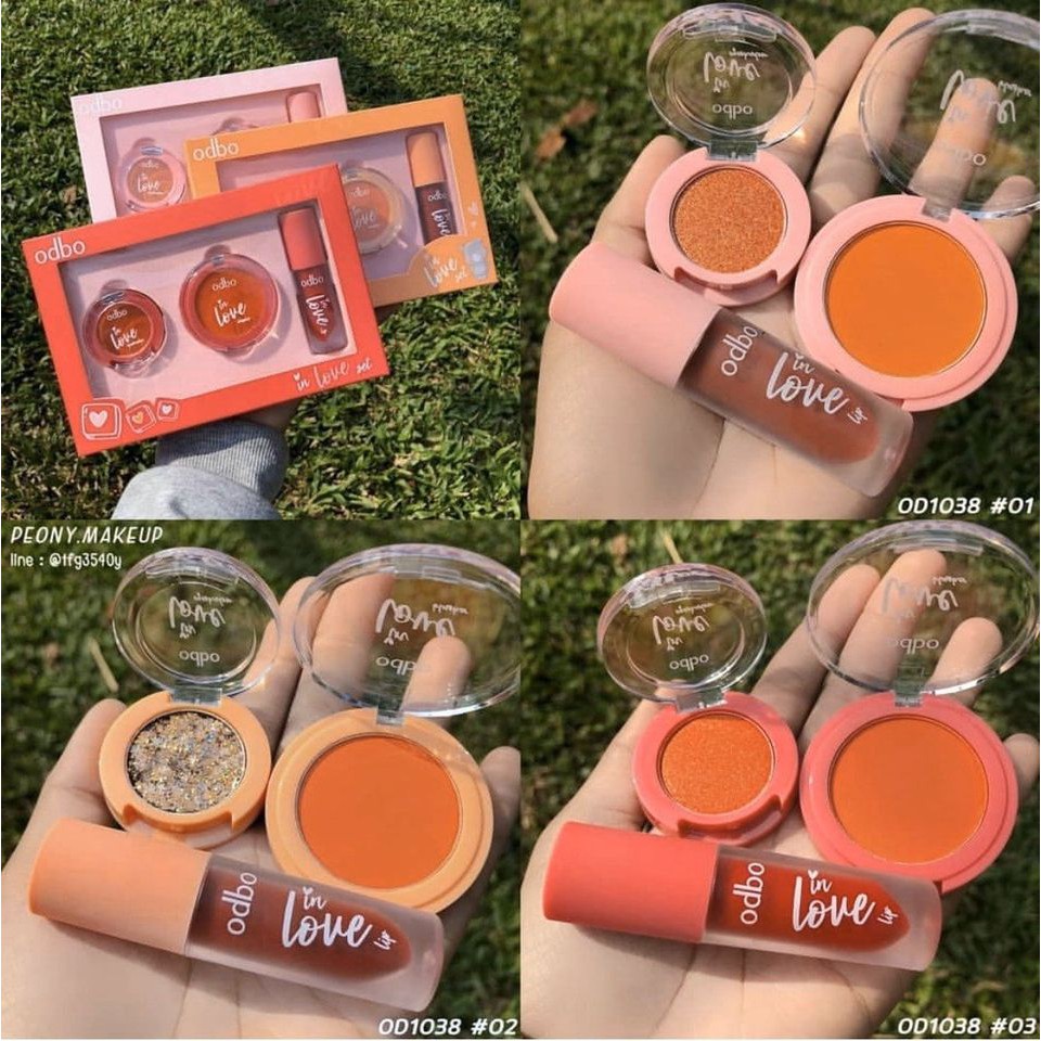 Set 3 Món- Phấn Mắt-Má-Môi Tiện Lợi Odbo In Love OD1038 | BigBuy360 - bigbuy360.vn