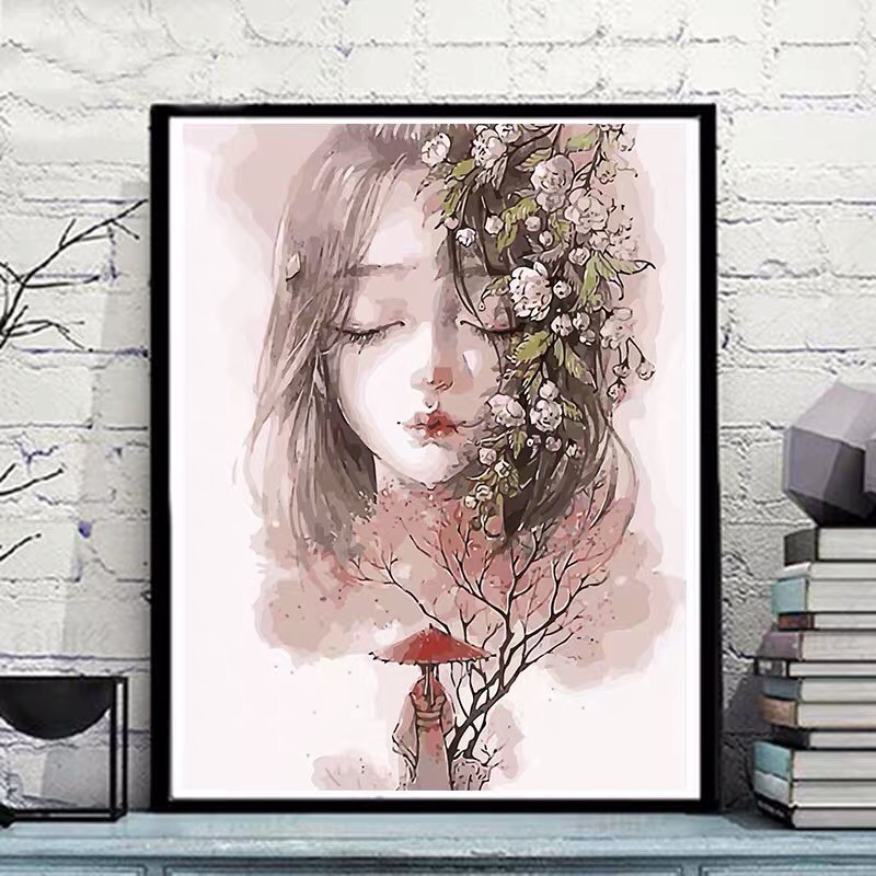 [ORDER] (SẴN D9) Tranh vải canvas tự vẽ theo màu số thứ tự Nàng thơ 2