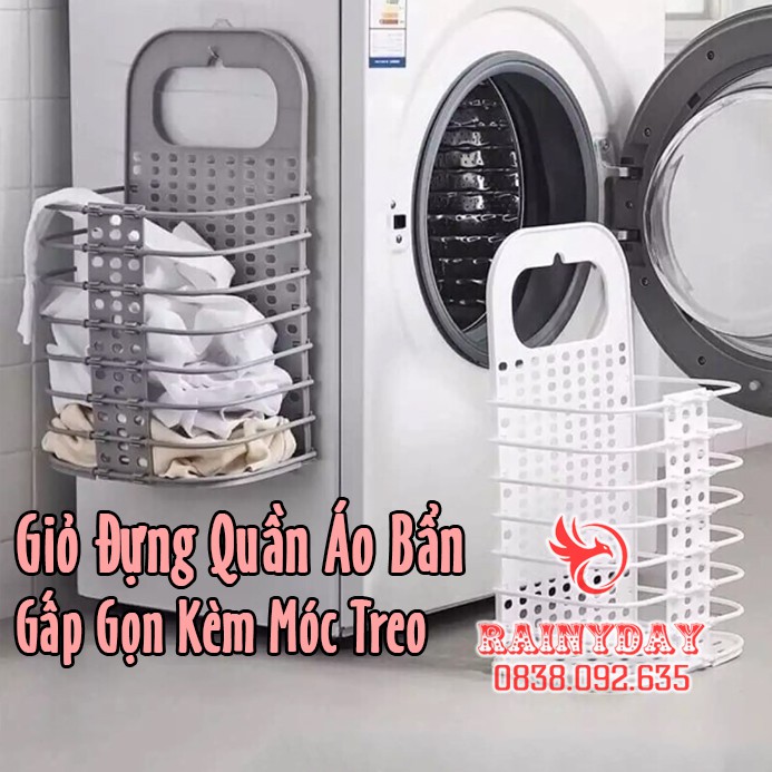 Giỏ sọt nhựa để đựng quần áo bẩn và đồ giặt trong nhà tắm gấp gọn treo trường đa năng thông minh