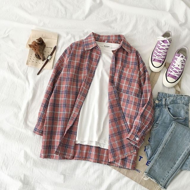 Áo sơ mi sọc form dáng rộng ulzzang