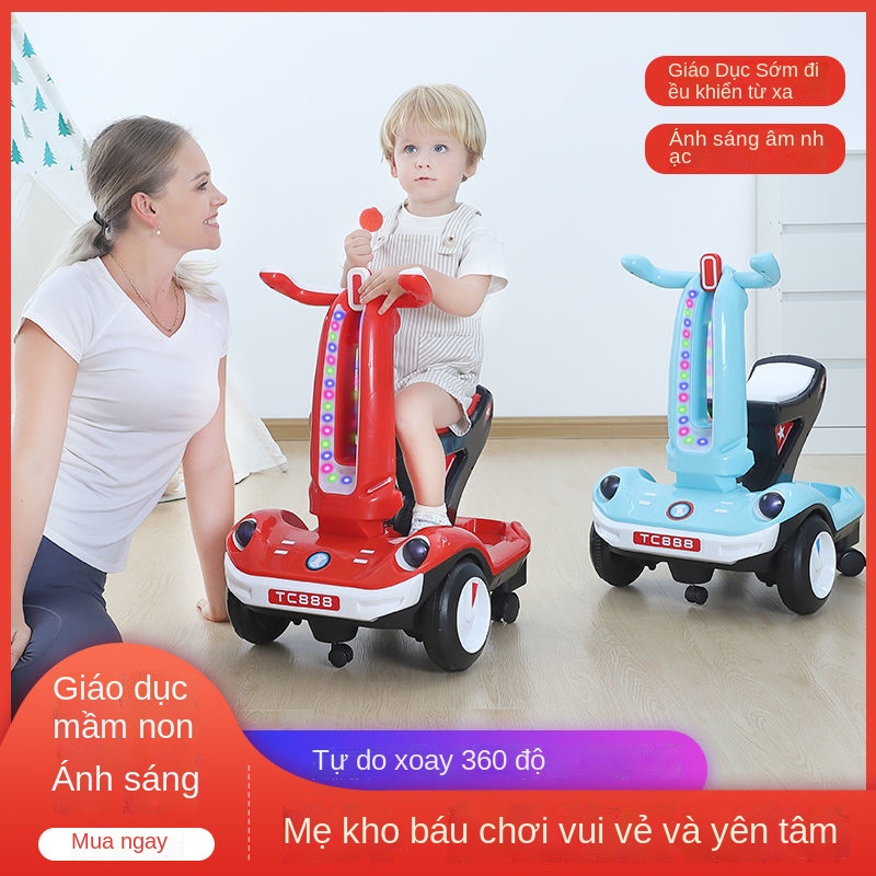 ◑☼♠Xe ô tô điện trẻ em mới cân bằng ngồi được trên người, ô tô điều khiển từ xa, xe drift xe máy có thể xoay đồ chơi trẻ