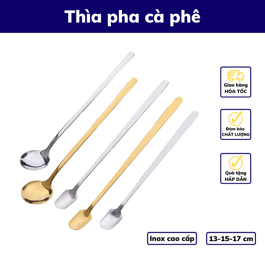 Thìa inox vàng muỗng pha cà phê pha trà sang trọng kiểu dáng hiện đại tinh tế chiều dài 13 - 15 -17 cm