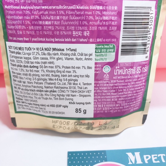 Pate mèo / Sốt cho Mèo Whiskas 85g