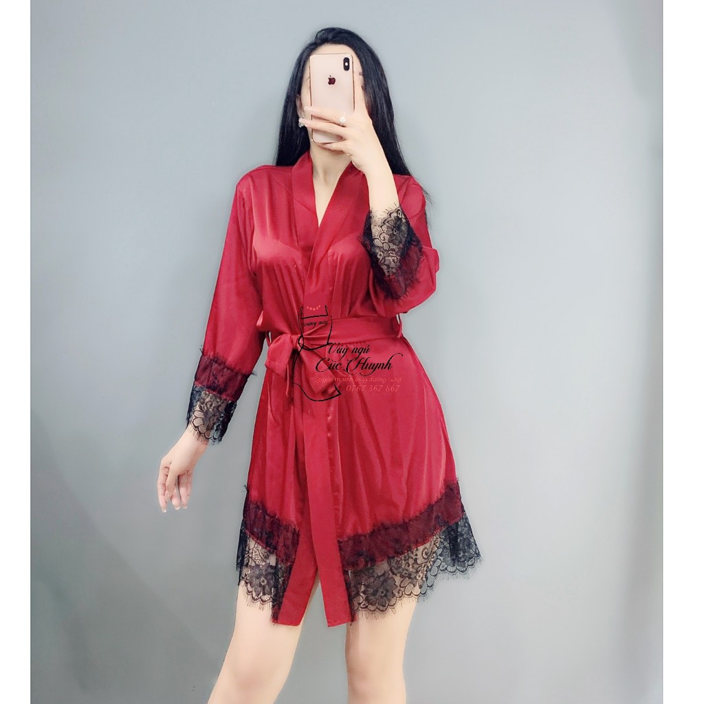 [FREE SHIP] Áo choàng dài tay phối ren xinh xắn, Áo choàng ngủ đẹp vải mềm mát, đường may kĩ, có 4 màu | BigBuy360 - bigbuy360.vn