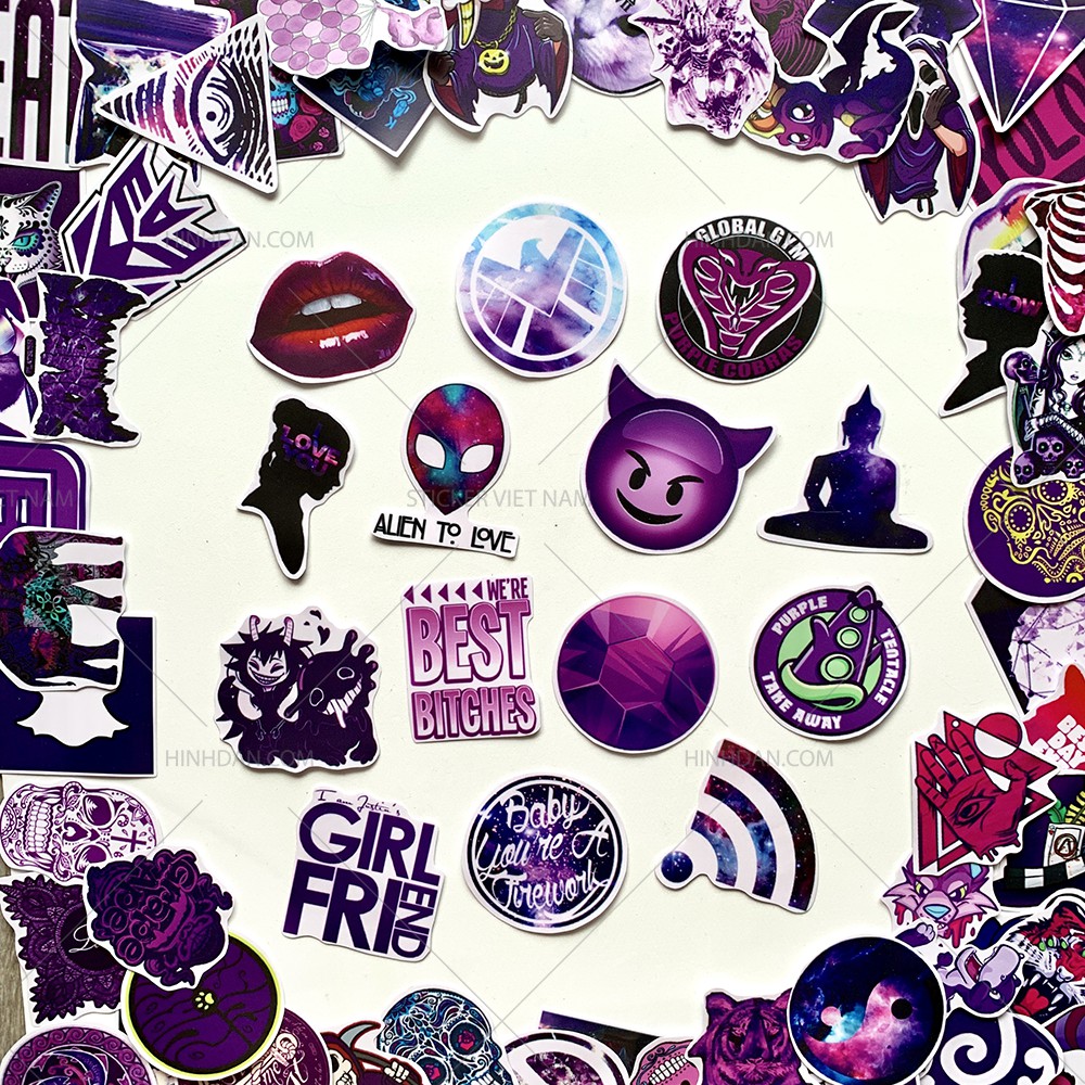 Sticker MÀU TÍM - PURPLE decal hình dán chống nước trang trí xe, laptop, nón bảo hiểm, tem dán