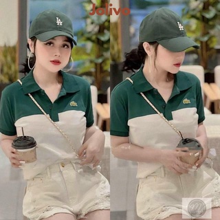 Áo polo nữ thun cổ bẻ cá sấu phối màu xanh trắng xuất xịn đẹp m1.022.s jolivo
