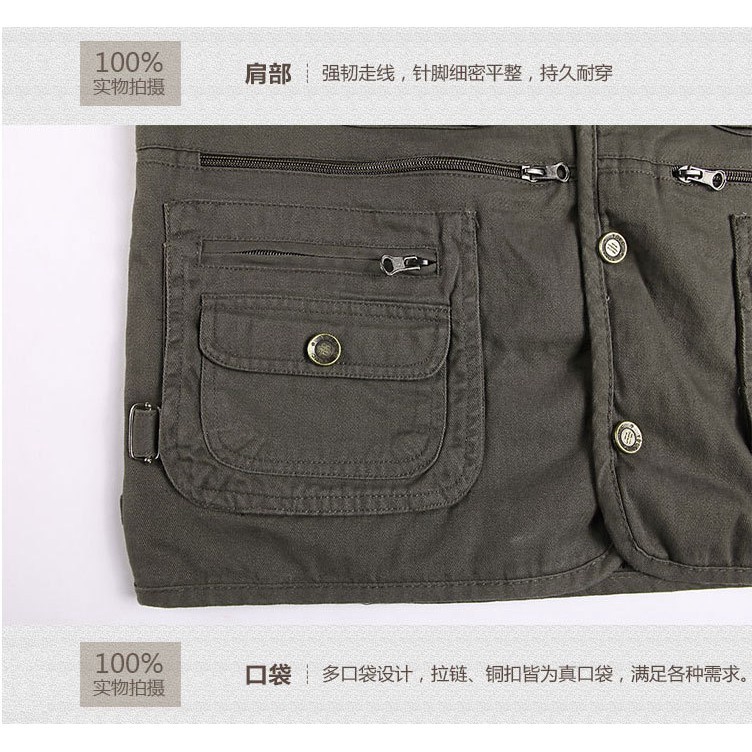 Áo Ghi-Lê Cotton Nhiều Túi Phong Cách Mùa Thu Thời Trang Cho Nam | BigBuy360 - bigbuy360.vn